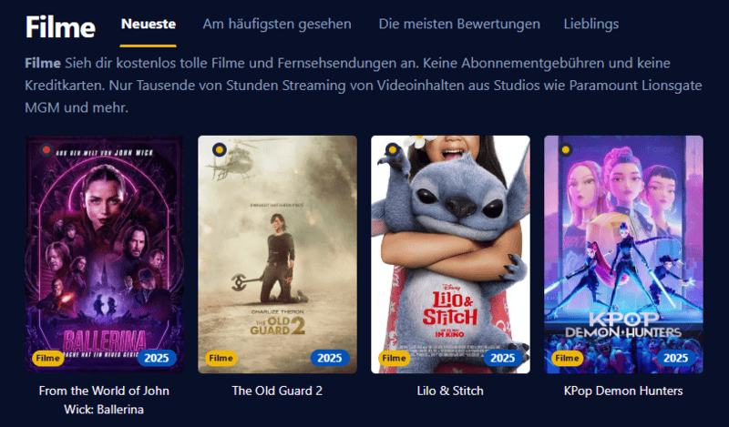 Bildschirmfoto der Kinokiste Webseite im Retro Stil mit grünem Text auf dunklem Hintergrund